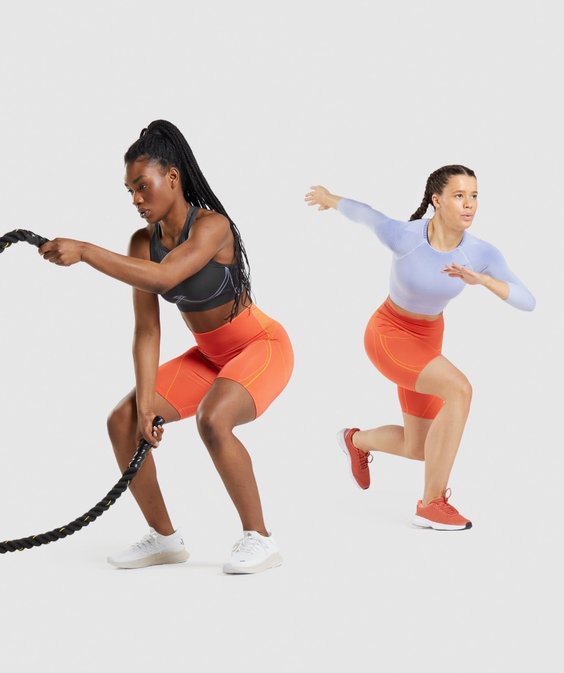 Gymshark Papaya Narancssárgabarack Narancssárga Csúcs Zökkenőmentes Magas Emelkedés Rövid