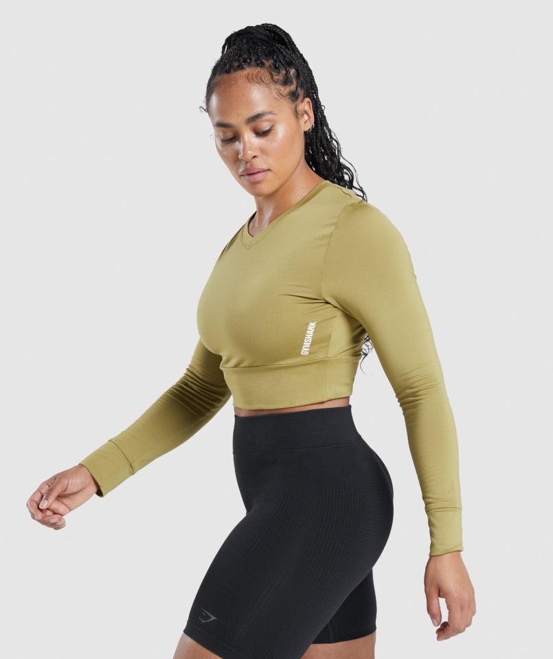 Gymshark Pause Nyitott Hát Hosszú Ujjú Crop Top Griff Zöld
