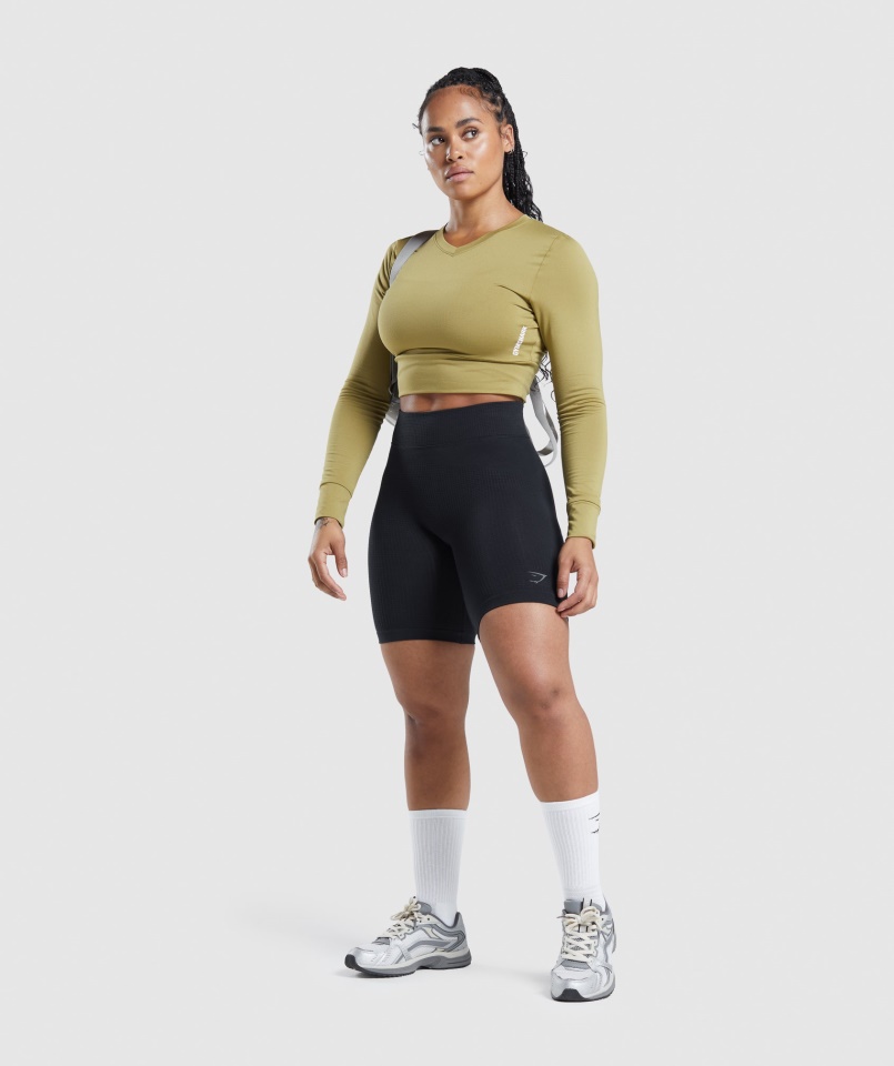 Gymshark Pause Nyitott Hát Hosszú Ujjú Crop Top Griff Zöld