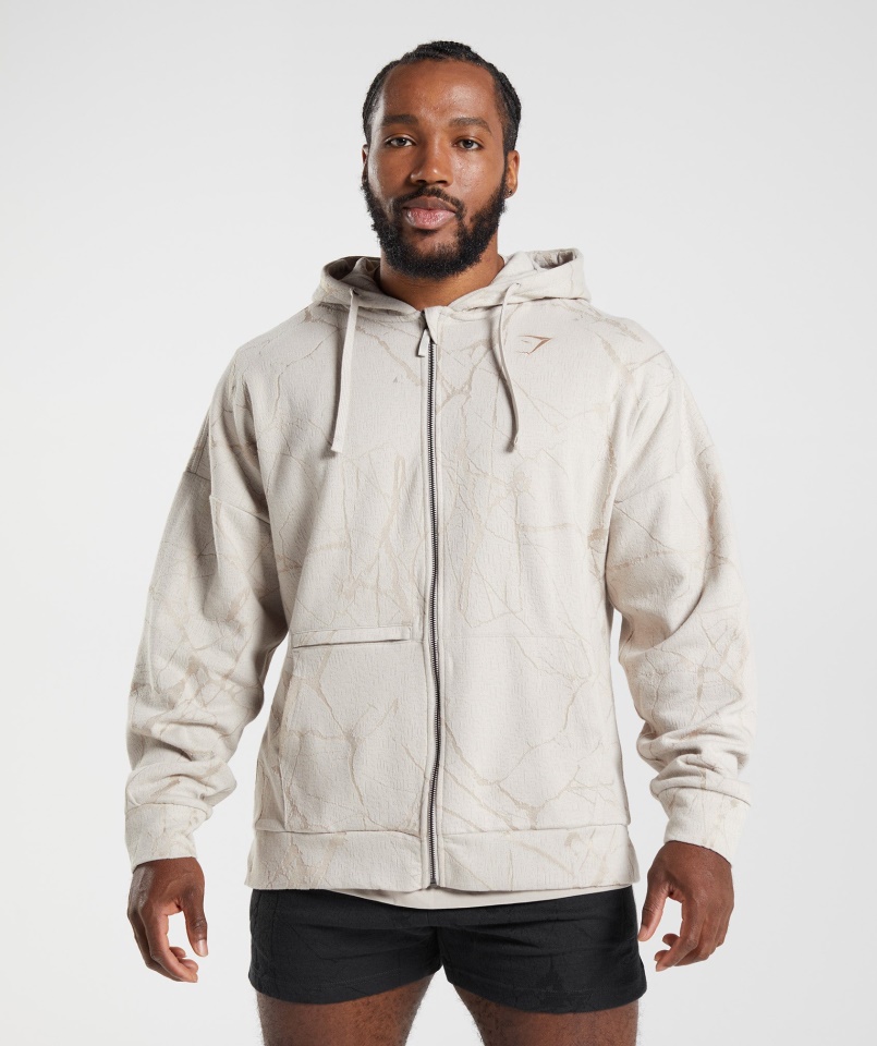 Gymshark Kavicsszürke Mintás Power Cipzáras Kapucnis Pulcsi