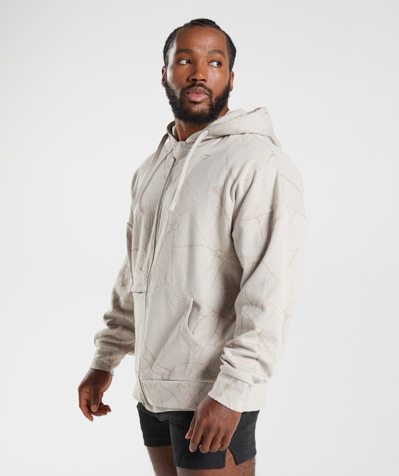 Gymshark Kavicsszürke Mintás Power Cipzáras Kapucnis Pulcsi