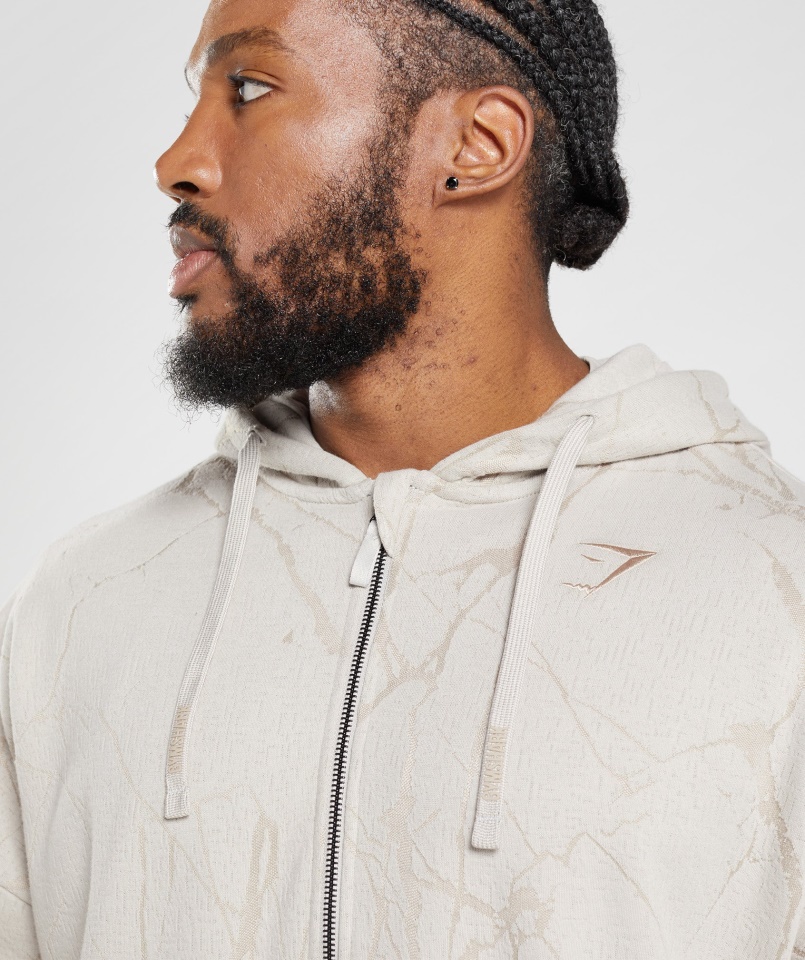 Gymshark Kavicsszürke Mintás Power Cipzáras Kapucnis Pulcsi