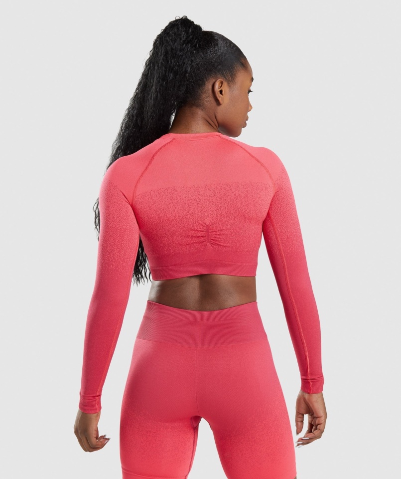 Gymshark Pink-red Adapt Ombre Varrás Nélküli Hosszú Ujjú Crop Top