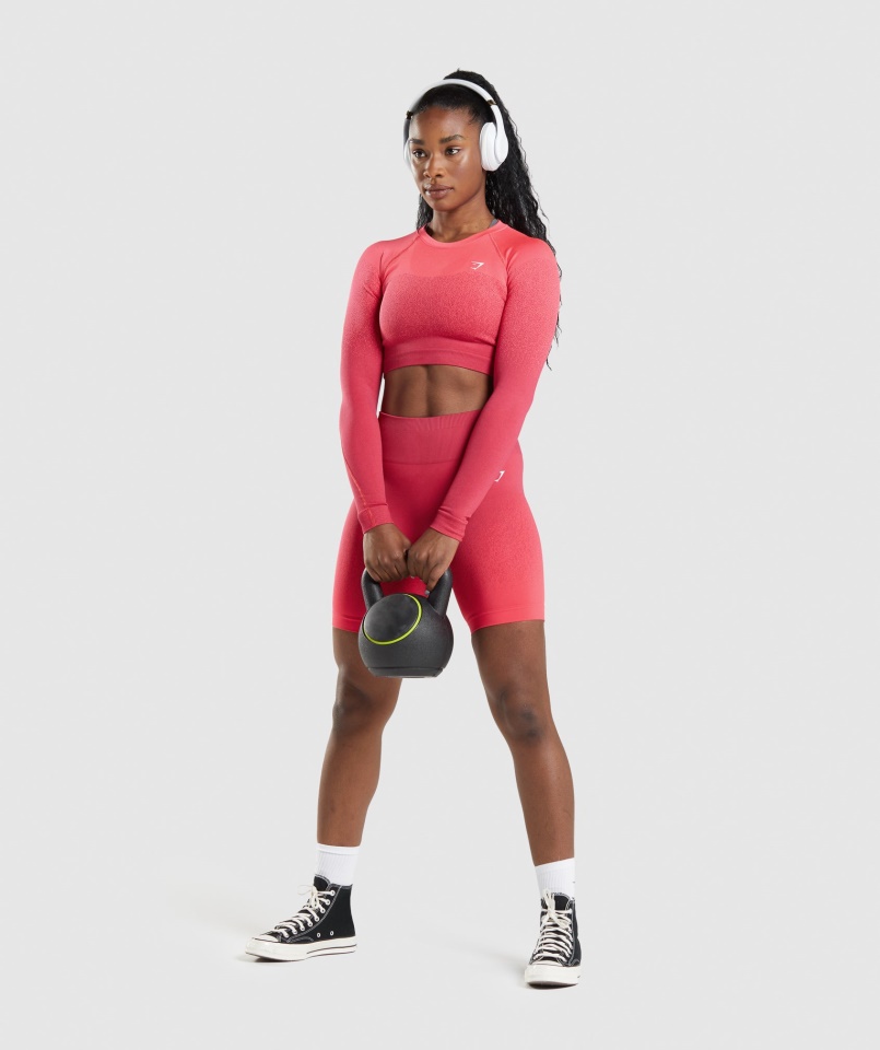 Gymshark Pink-red Adapt Ombre Varrás Nélküli Hosszú Ujjú Crop Top
