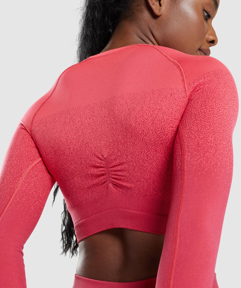 Gymshark Pink-red Adapt Ombre Varrás Nélküli Hosszú Ujjú Crop Top
