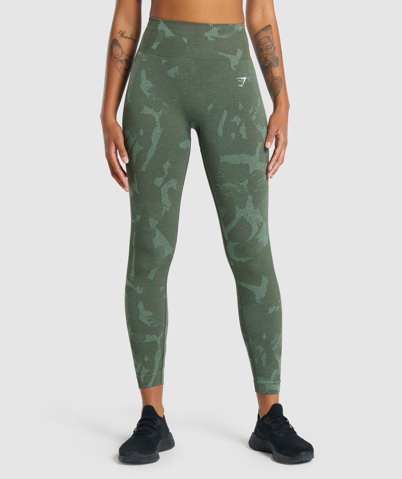 Gymshark Savanna-green Adapt Camo Varrat Nélküli Leggings