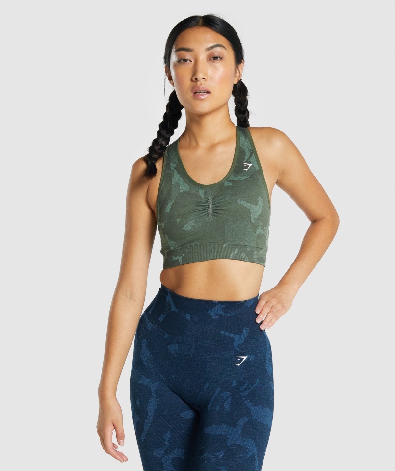 Gymshark Savanna-green Adapt Camo Varrat Nélküli Versenyző Hátsó Sportmelltartó