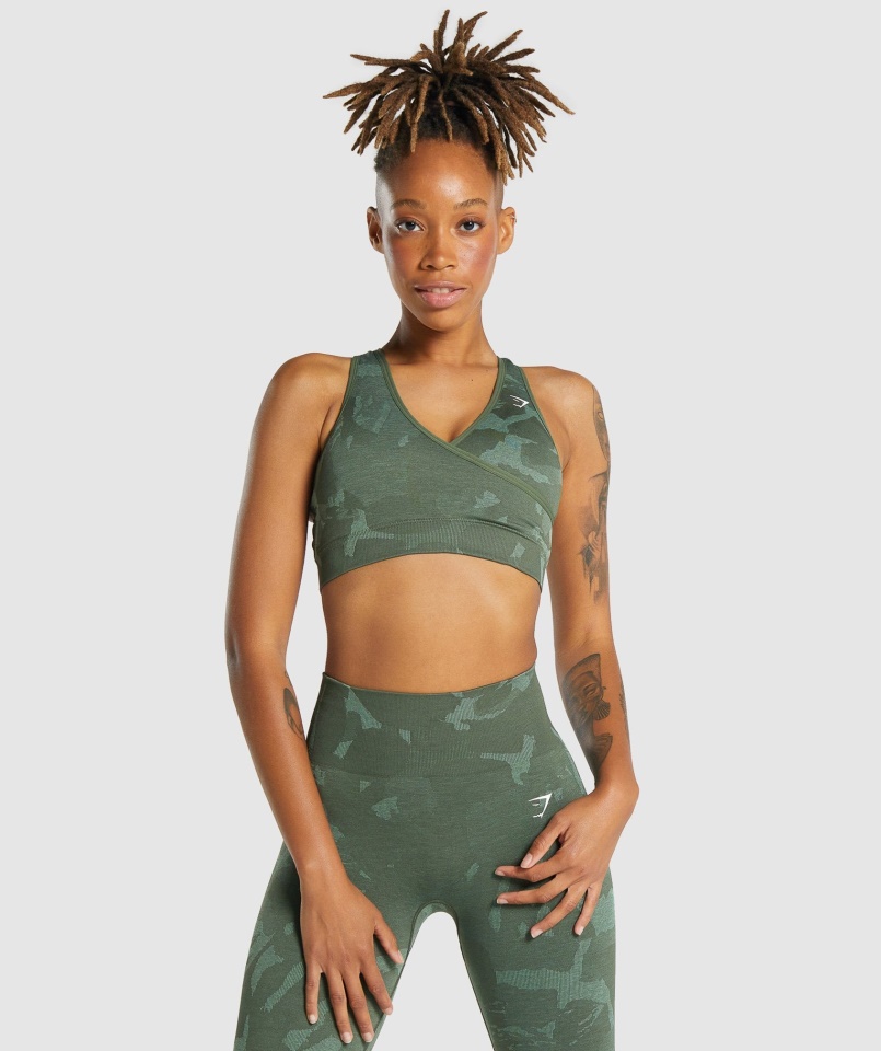 Gymshark Savanna-green Adapt Camo Varrat Nélküli Sportmelltartó