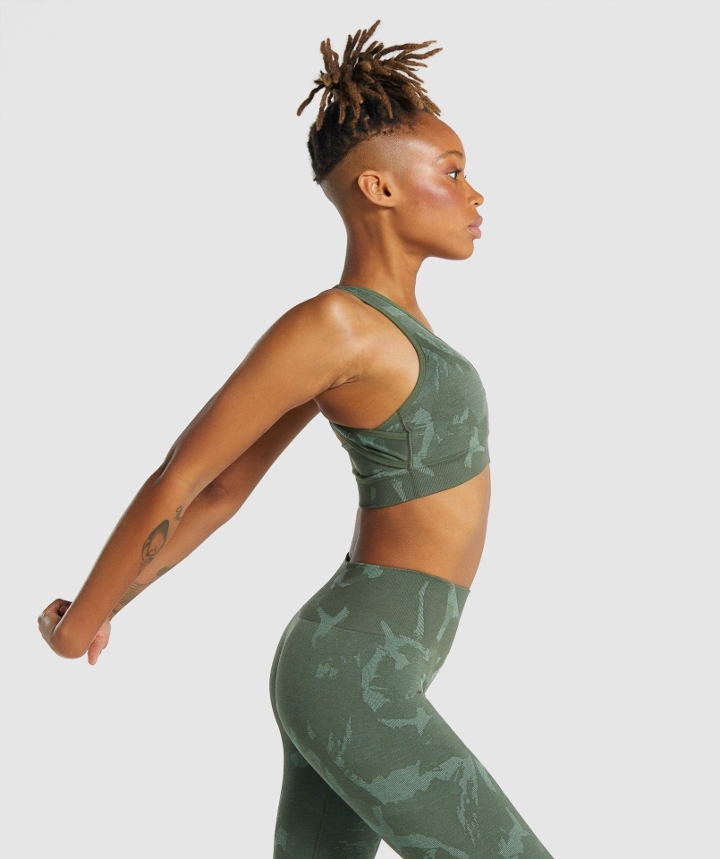 Gymshark Savanna-green Adapt Camo Varrat Nélküli Sportmelltartó