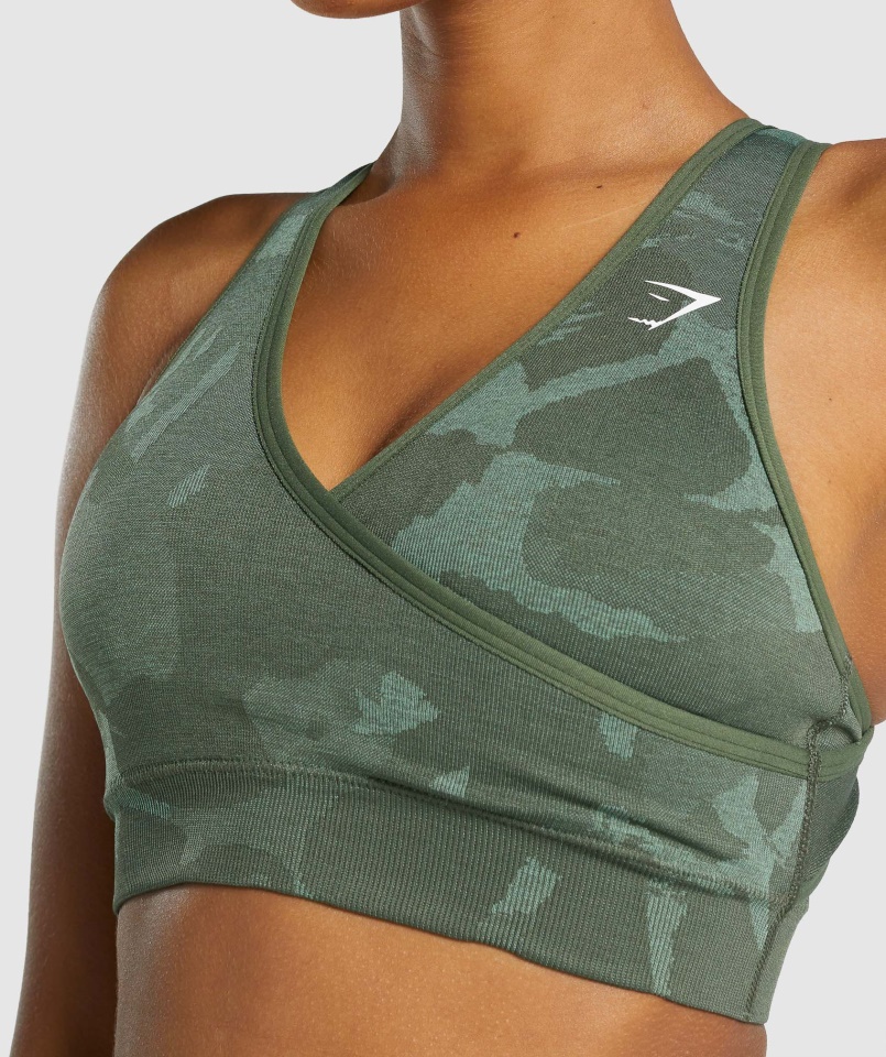 Gymshark Savanna-green Adapt Camo Varrat Nélküli Sportmelltartó