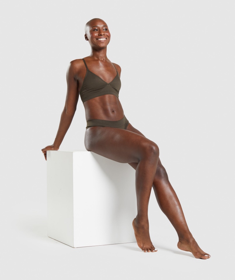 Gymshark Varrat Nélküli Alacsony Nyakú Bralette Espresso Barna