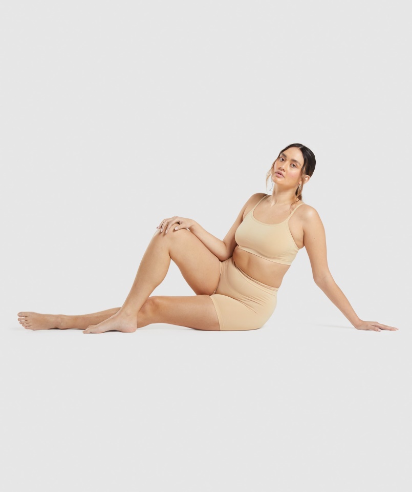 Gymshark Varrat Nélküli Gombóc Nyakú Bralette Fawn Világosbarna