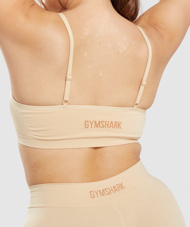 Gymshark Varrat Nélküli Gombóc Nyakú Bralette Fawn Világosbarna