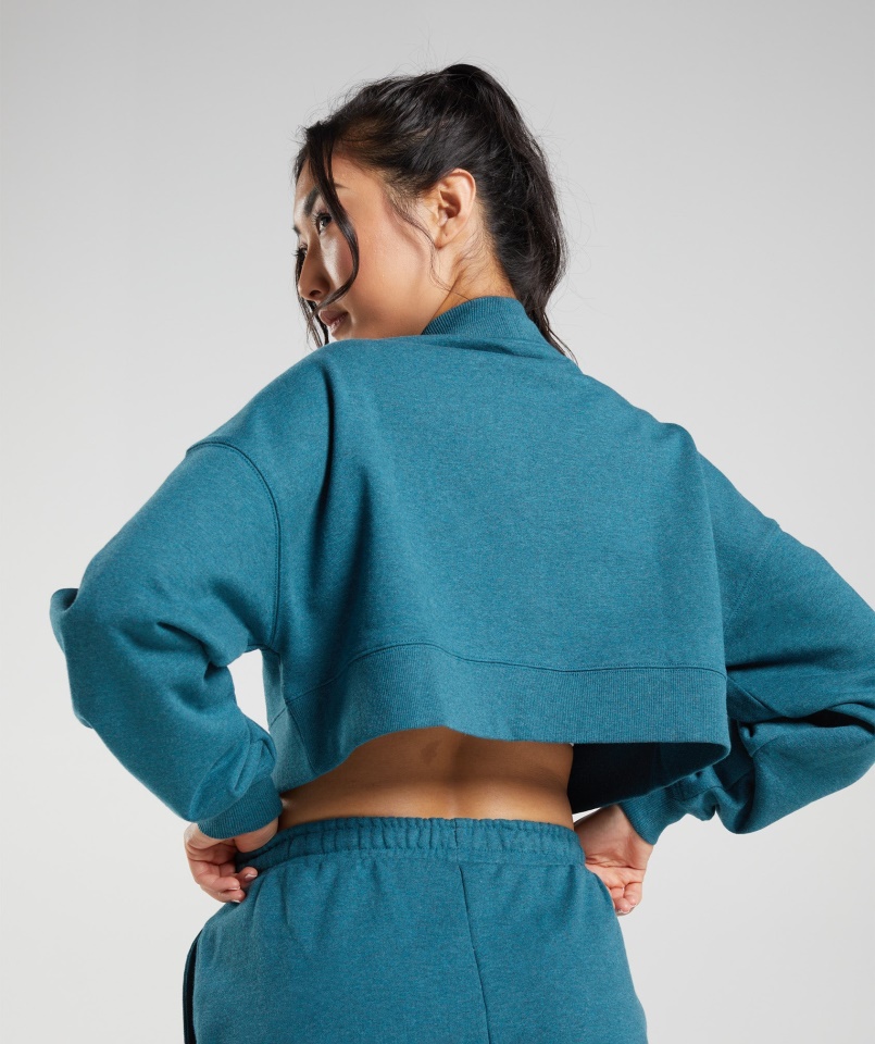 Gymshark Acél Kék Márga Pihenőnap Izzadság Vágott Pulóver
