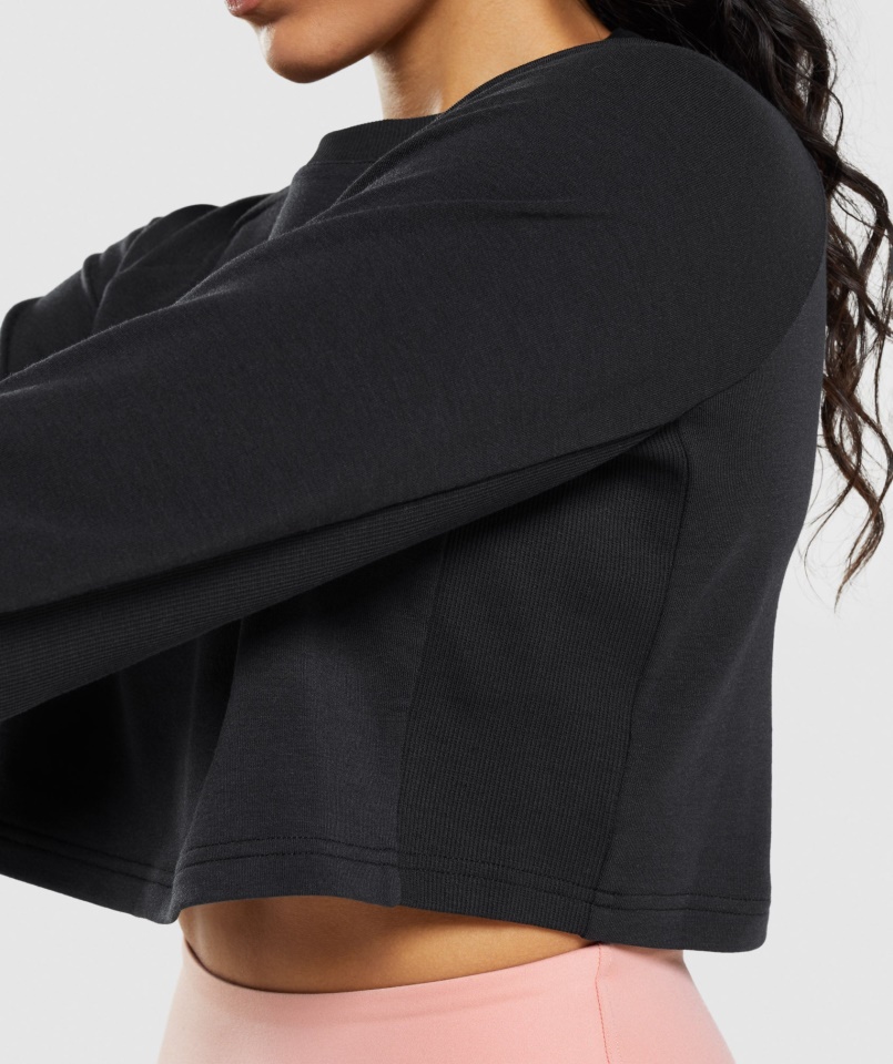 Gymshark Edzés Vágott Pulóver Fekete