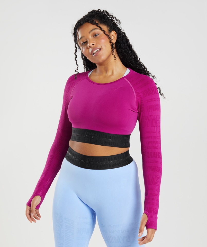Gymshark Vision Hosszú Ujjú Crop Top Sárkány Rózsaszín