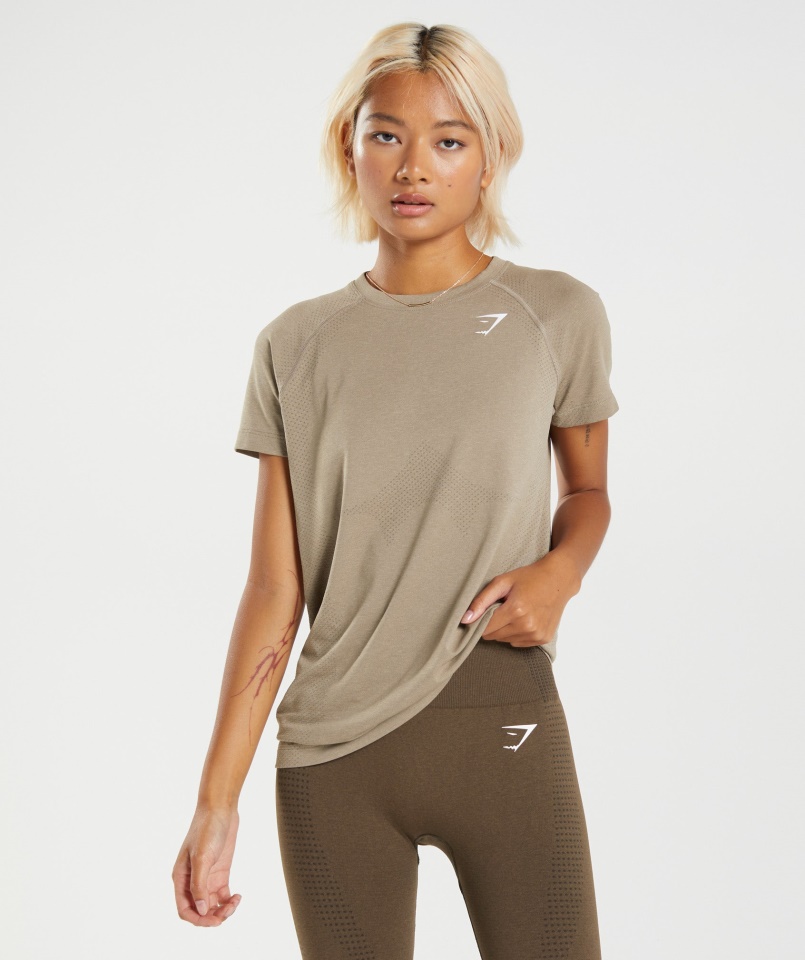 Gymshark Vital Seamless 2.0 Világos Póló Vanília Barna Márga