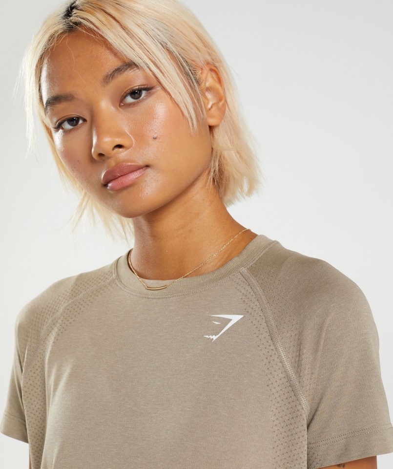 Gymshark Vital Seamless 2.0 Világos Póló Vanília Barna Márga