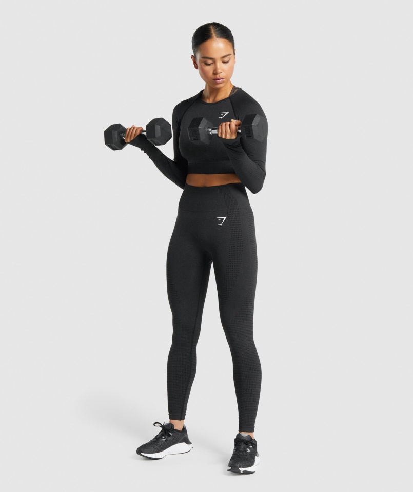 Gymshark Vital Varrat Nélküli 2.0 Hosszú Ujjú Crop Felső Fekete Márga