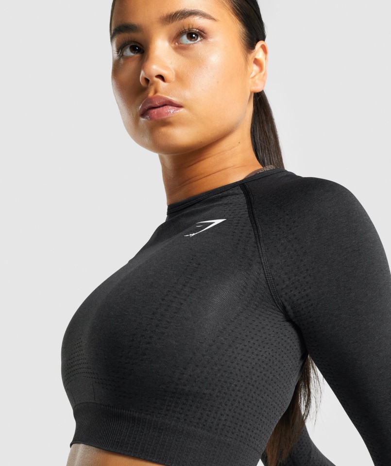 Gymshark Vital Varrat Nélküli 2.0 Hosszú Ujjú Crop Felső Fekete Márga
