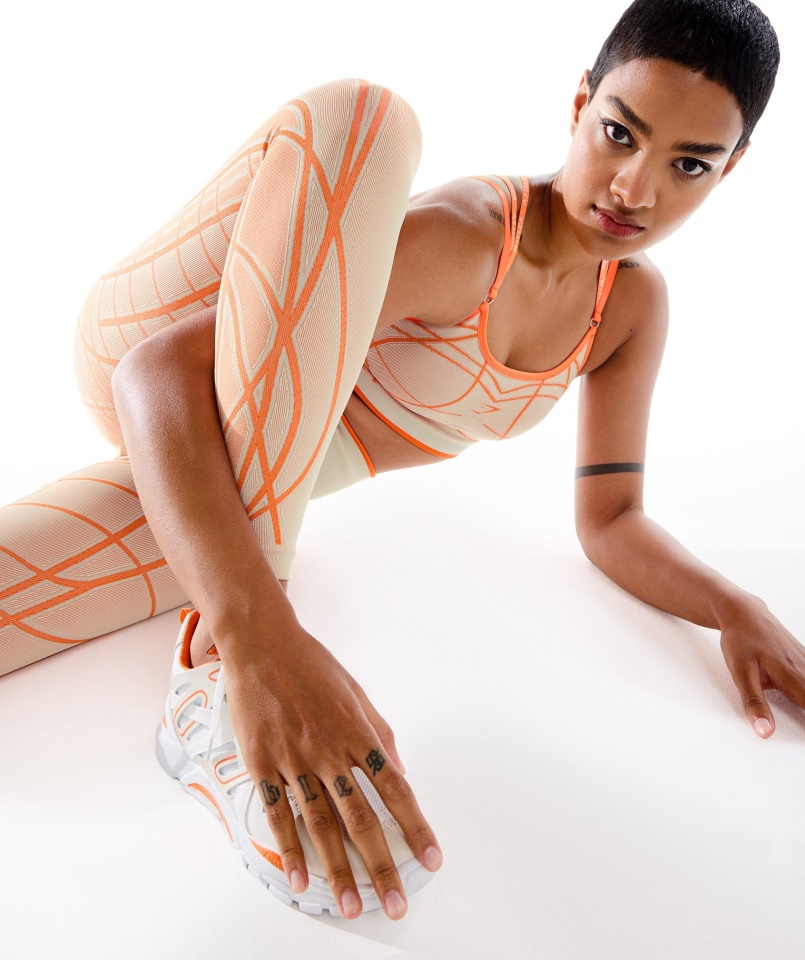 Gymshark Wtflex Lineáris Varrat Nélküli Leggings Kavics Szürke-narancs-kókusz Fehér