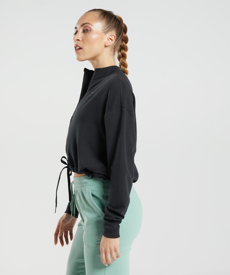 Szünet Cipzáras Kabát Fekete Gymshark