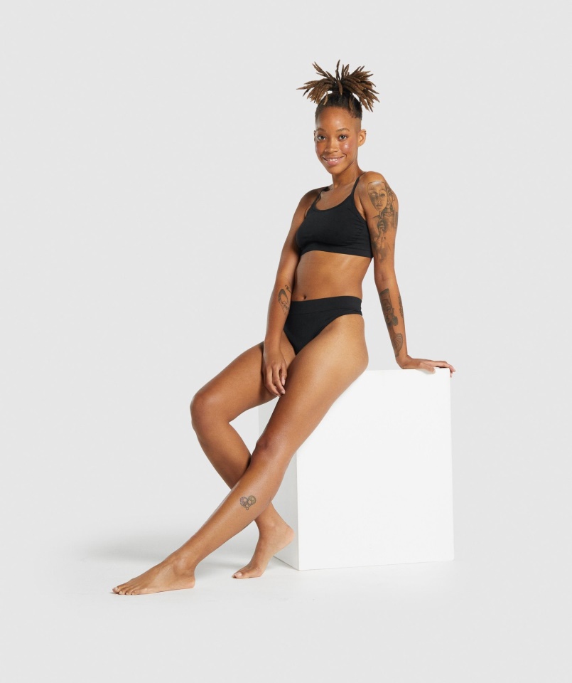 Varrat Nélküli Magas Emelkedés Tanga Fekete Gymshark