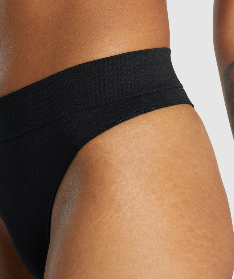 Varrat Nélküli Magas Emelkedés Tanga Fekete Gymshark