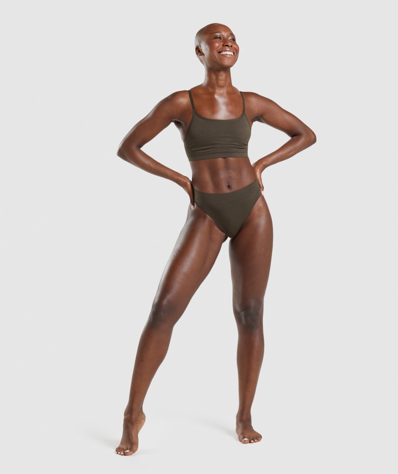 Varrat Nélküli Gombóc Nyakú Bralette Espresso Barna Gymshark