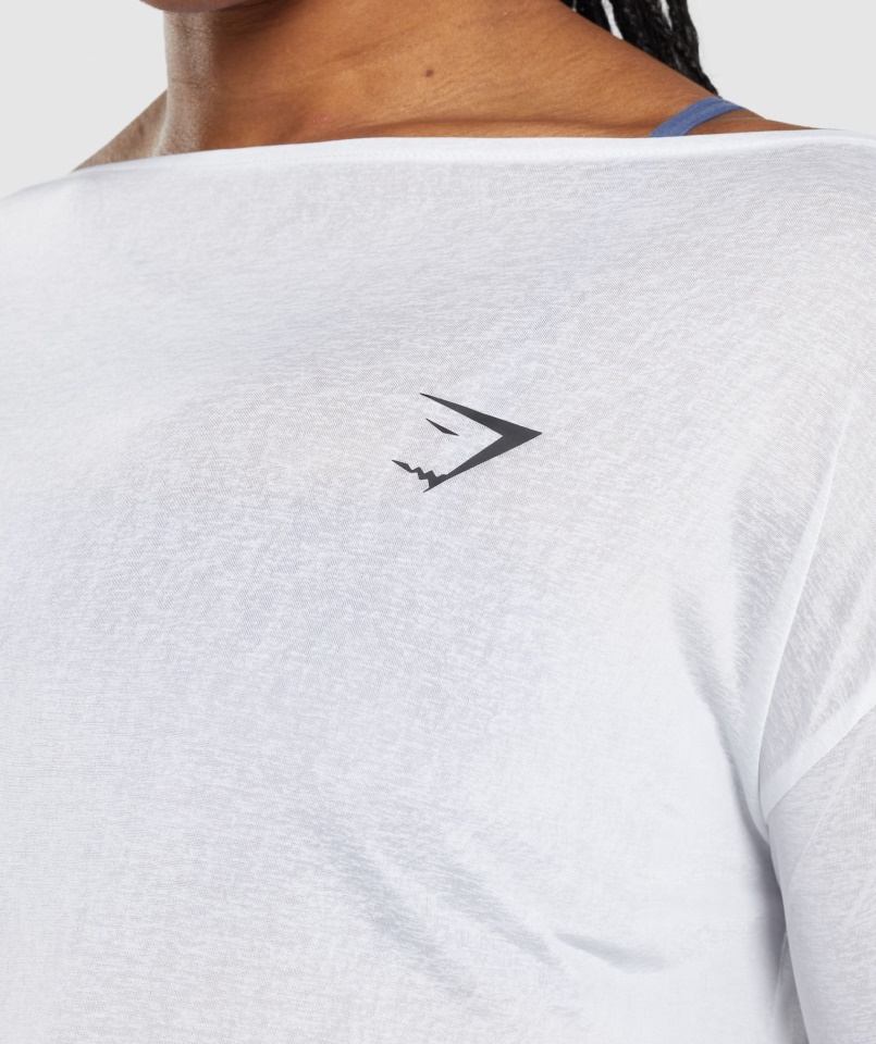 Edzés Túlméretezett Hosszú Ujjú Póló Fehér Gymshark