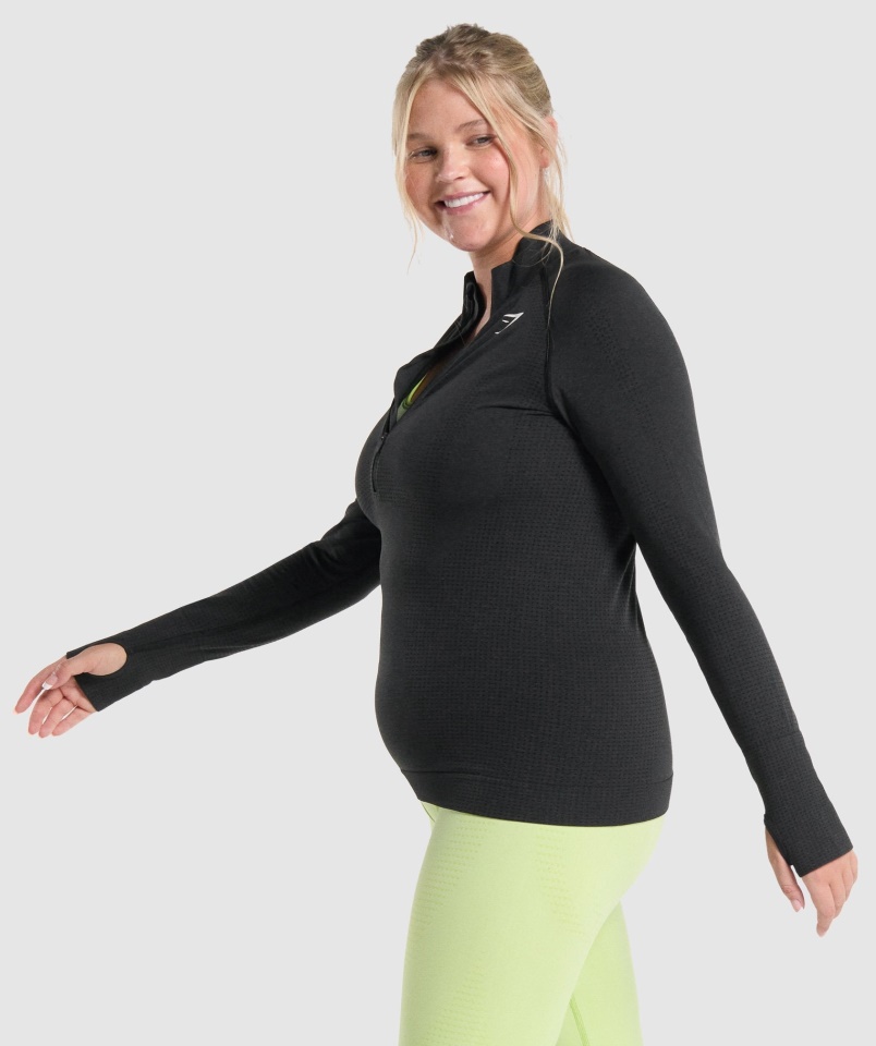 Vital Seamless 2.0 1-2 Cipzáras Pulóver Fekete Márga Gymshark