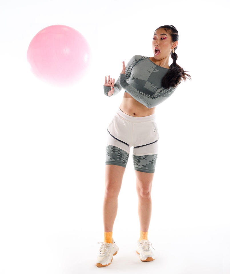 Wtflex Cyborg Varrat Nélküli Hosszú Ujjú Crop Top Faszén Szürke-fekete-világosszürke Tornacápa