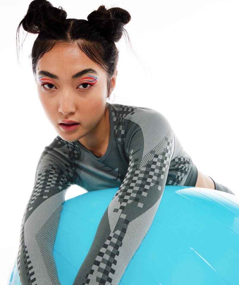 Wtflex Cyborg Varrat Nélküli Hosszú Ujjú Crop Top Faszén Szürke-fekete-világosszürke Tornacápa